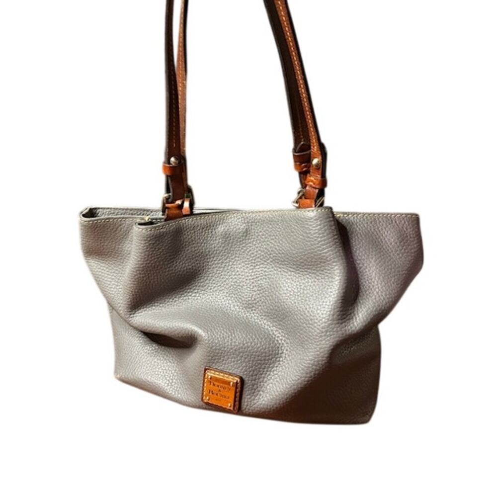 Dooney & Bourke Brenna Gray Brown Pebble Leather Satchel Shoulder Bag Tote